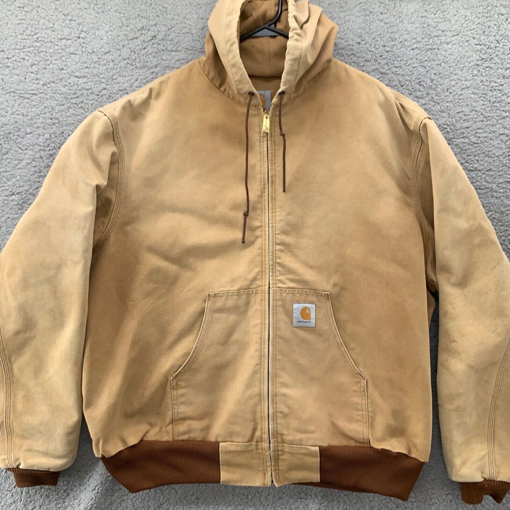 Vtg USA Made Carhartt J03 Coat Men's 2XL Brown Cotton Duck Hooded Jacket Hoodie - Picture 1 of 12